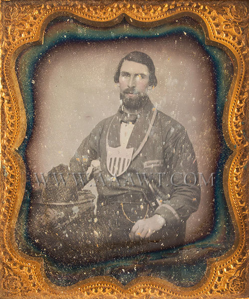 Daguerreotype, Boston Fireman, Bunker Hill No. 2, Large Sixth Plate, Scarce Case
A Fireman's Duty, Casemaker: Littlefield, Parsons and Company, 3 3/4 by 3 3/8''
Charlestown, Boston, Circa 1852, entire view